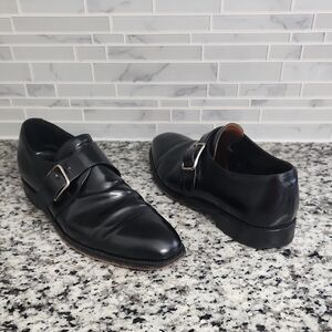 Black Leather Hugo Boss Baldessarini Single Strap Buckle Dress Shoes sz 9 E